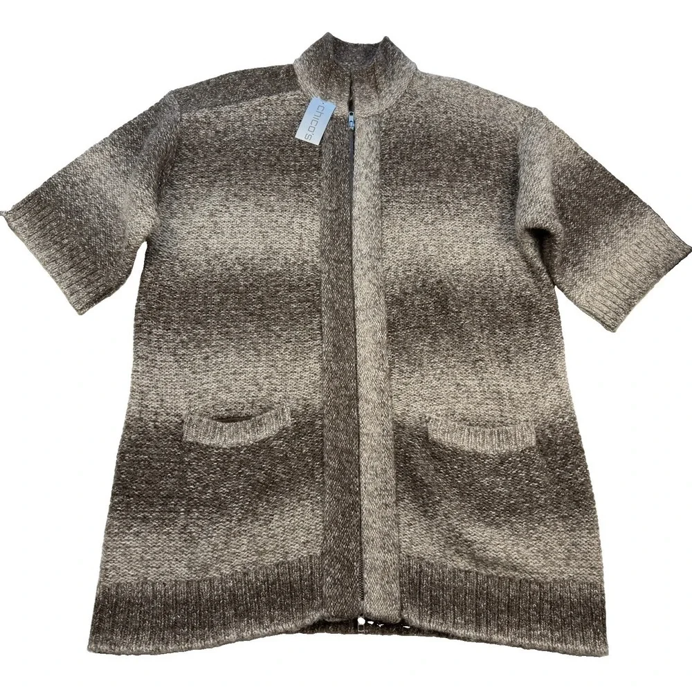 Chico's Wool Blend Ombre Rendezvous Zip Long Cardigan Sweater Womens Size 2 NWT